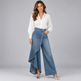 Striking Women's Wrap Front Jeans with Draped Asymmetric Detailing