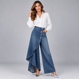 Striking Women's Wrap Front Jeans with Draped Asymmetric Detailing
