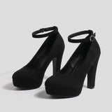 Sophisticated Platform Court Shoes with a Bold Heel and Buckle Strap