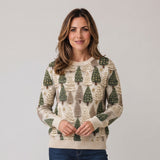 Cosy Women's Christmas Jumper with Decorative Trees and Crew Neck