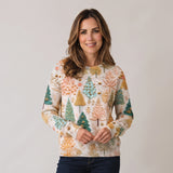 Cosy Women's Christmas Jumper with Decorative Trees and Crew Neck