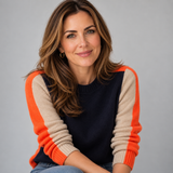 Elegant Colour Block Jumper with Striped Sleeve Detail