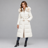 Elegant Women's Winter Parka Coat with Luxurious Fur Hood Detail