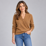 Sophisticated Women's Wrap Front Jumper with Ribbed Long Sleeves