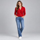 Sophisticated Women's Wrap Front Jumper with Ribbed Long Sleeves