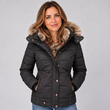 Chic Women's Quilted Winter Coat with Faux Fur Trimmed Hood