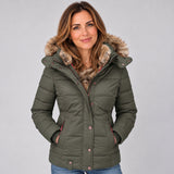 Chic Women's Quilted Winter Coat with Faux Fur Trimmed Hood
