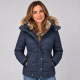 Chic Women's Quilted Winter Coat with Faux Fur Trimmed Hood