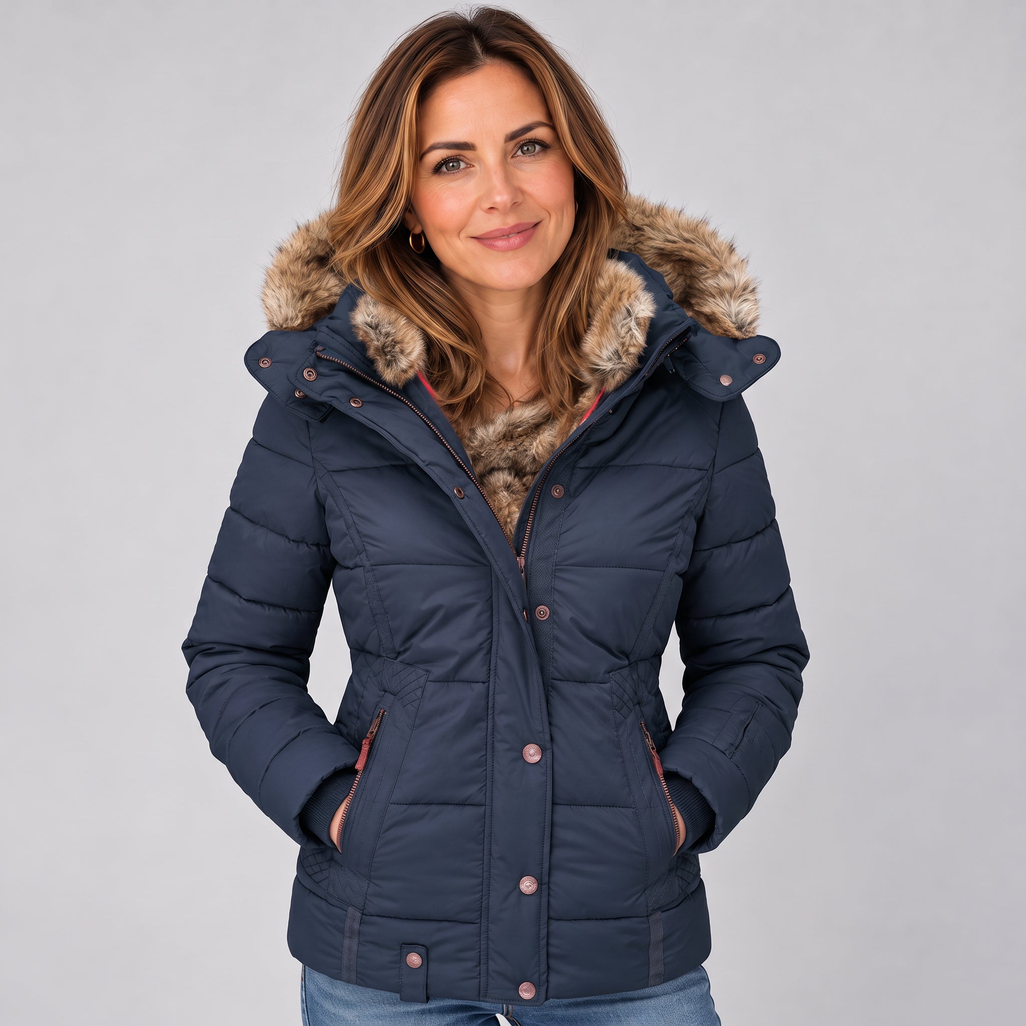 Chic Women's Quilted Winter Coat with Faux Fur Trimmed Hood