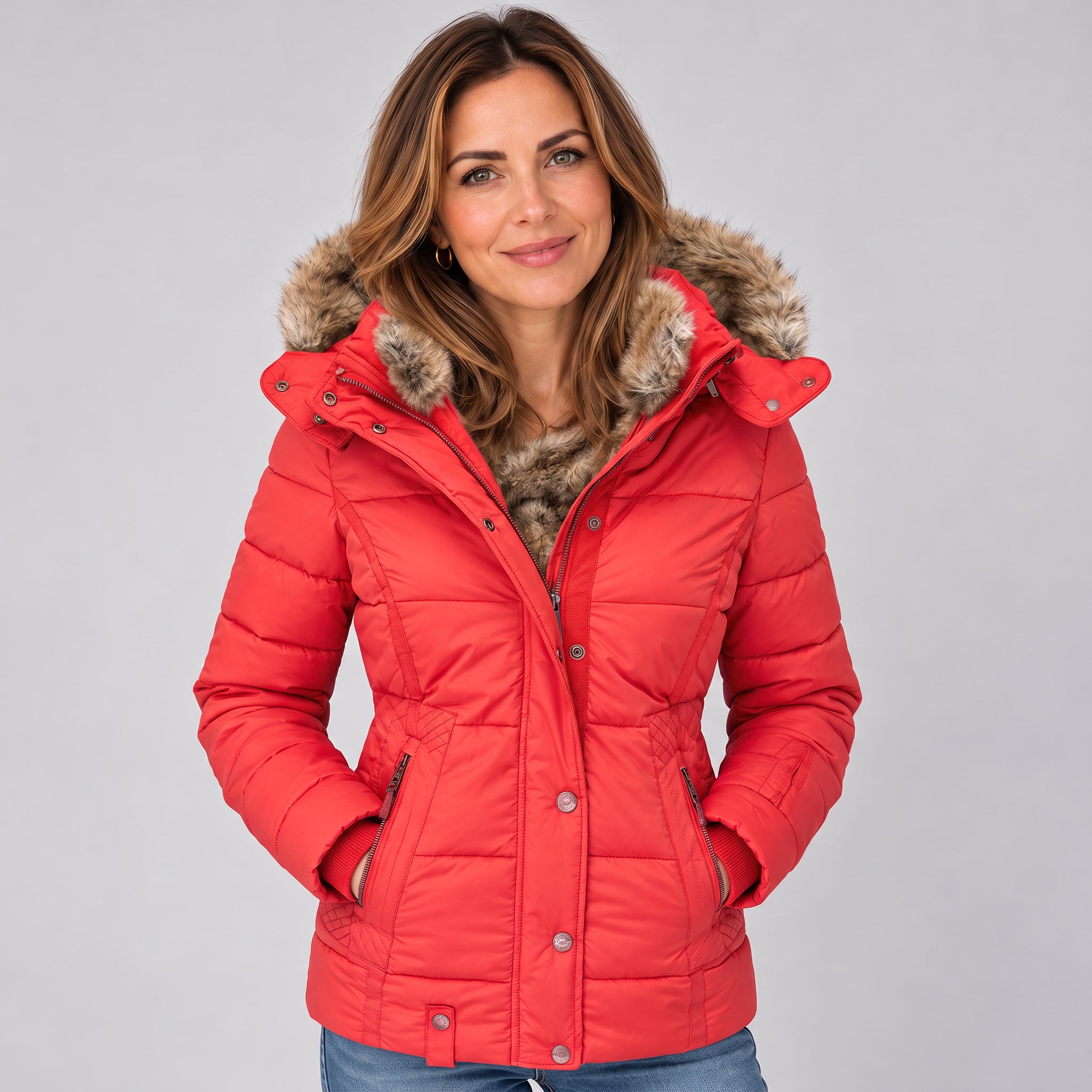 Chic Women's Quilted Winter Coat with Faux Fur Trimmed Hood