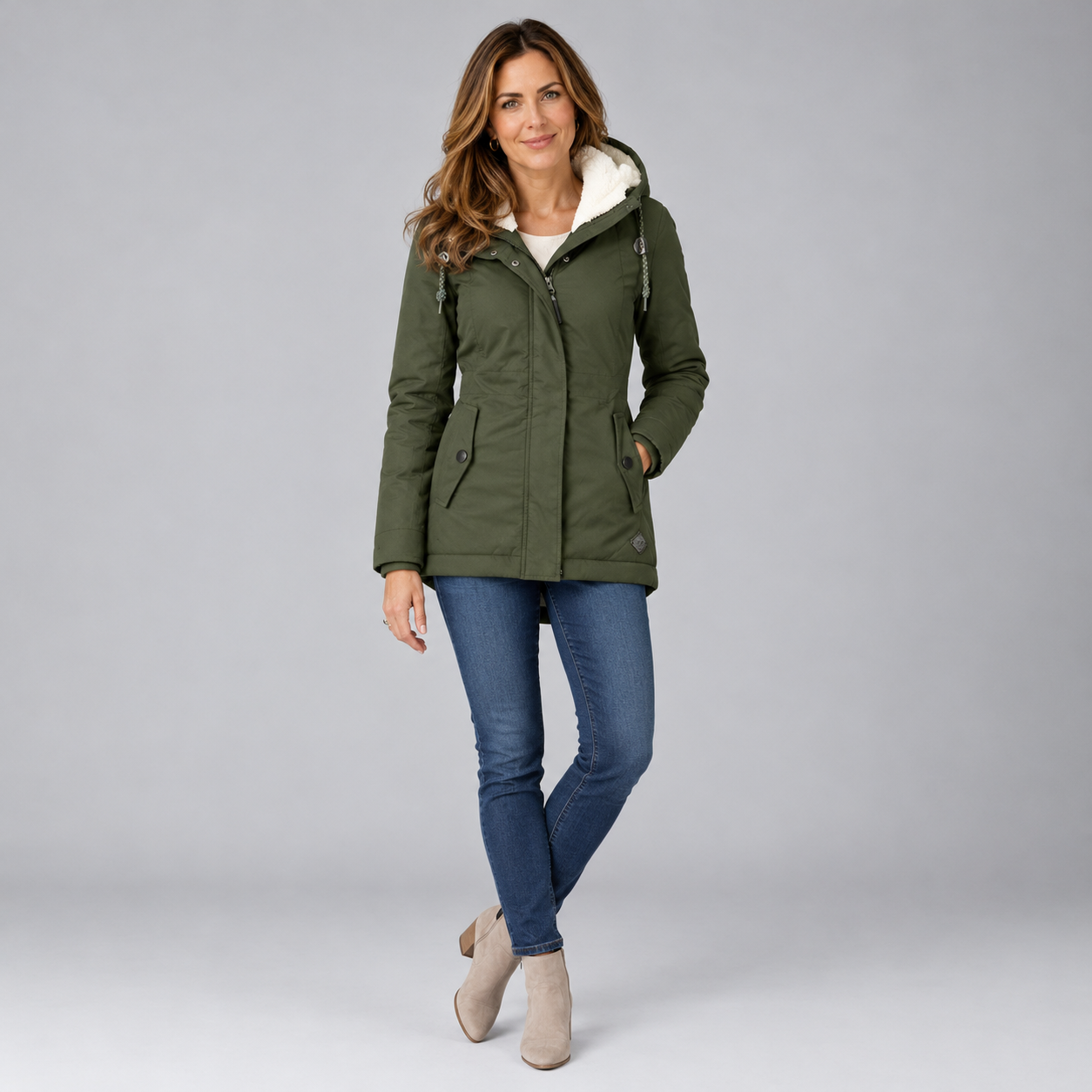Charming Women's Longline Winter Jacket with Hood and Front Pockets