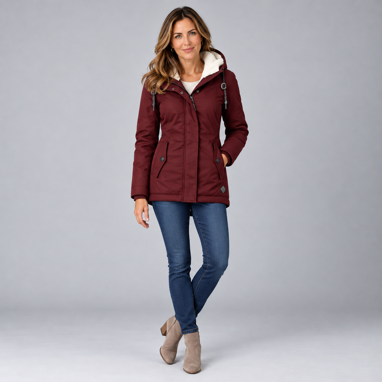 Charming Women's Longline Winter Jacket with Hood and Front Pockets