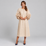 Graceful Midi Dress with Layered Floral Sleeve Detailing