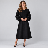 Graceful Midi Dress with Layered Floral Sleeve Detailing