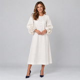 Graceful Midi Dress with Layered Floral Sleeve Detailing