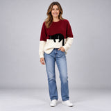 Playful Women's Cat Print Jumper with Ribbed Crew Neck Detail