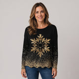 Charming Black and Gold Christmas Jumper with Snowflake Motif