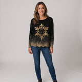 Charming Black and Gold Christmas Jumper with Snowflake Motif