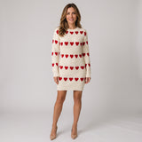 Playful Heart Print Mini Dress with Red Hearts and Ribbed Detail