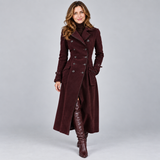Refined Long Coat with Statement Lapels and Belted Waist