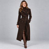 Refined Long Coat with Statement Lapels and Belted Waist