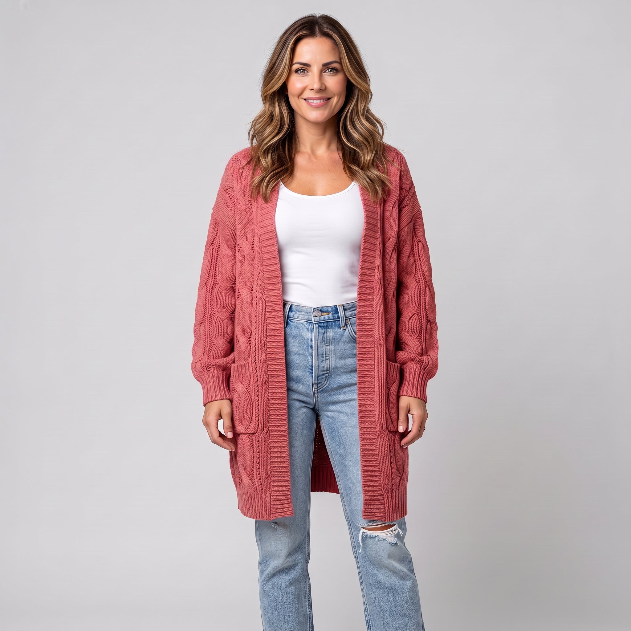 Refined Longline Cardigan with Balloon Sleeves and Pockets