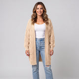 Refined Longline Cardigan with Balloon Sleeves and Pockets