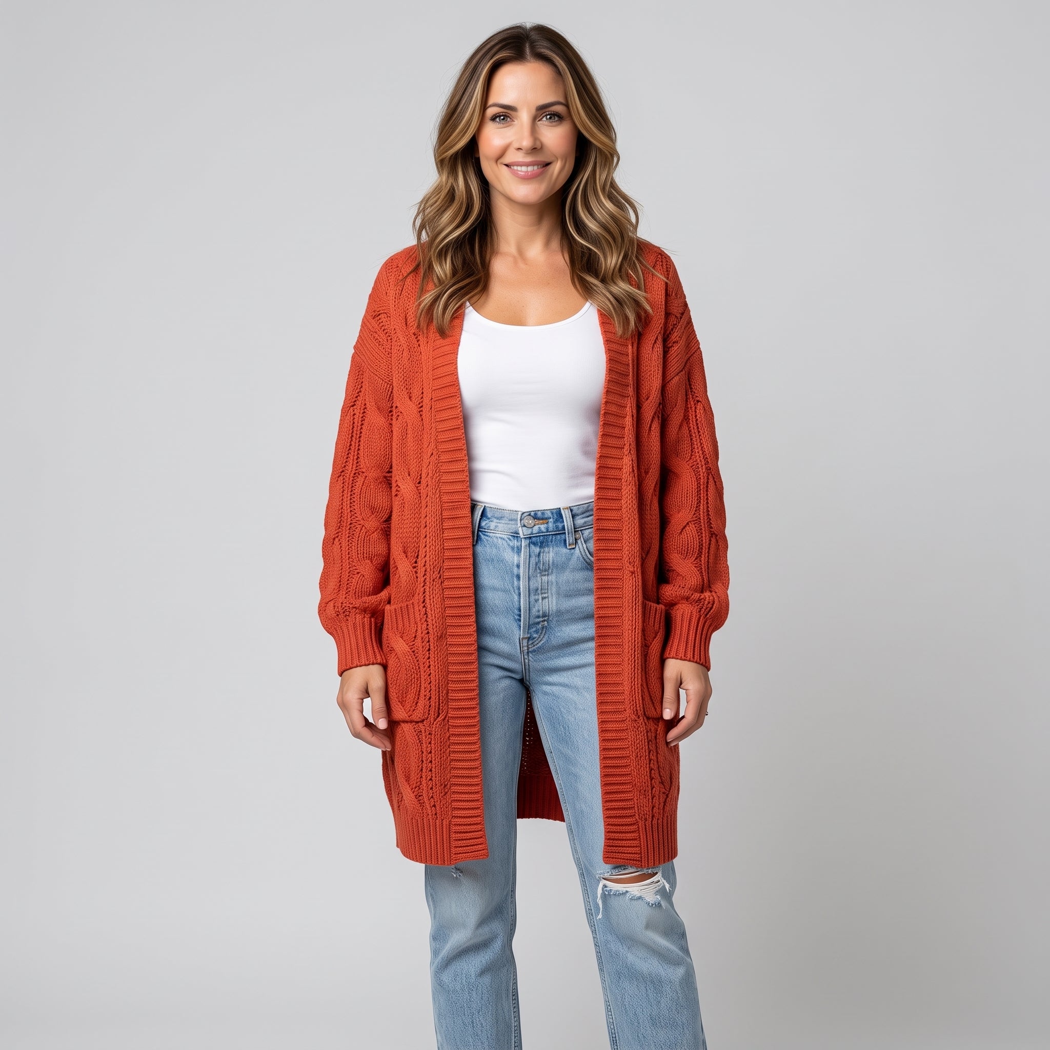 Refined Longline Cardigan with Balloon Sleeves and Pockets