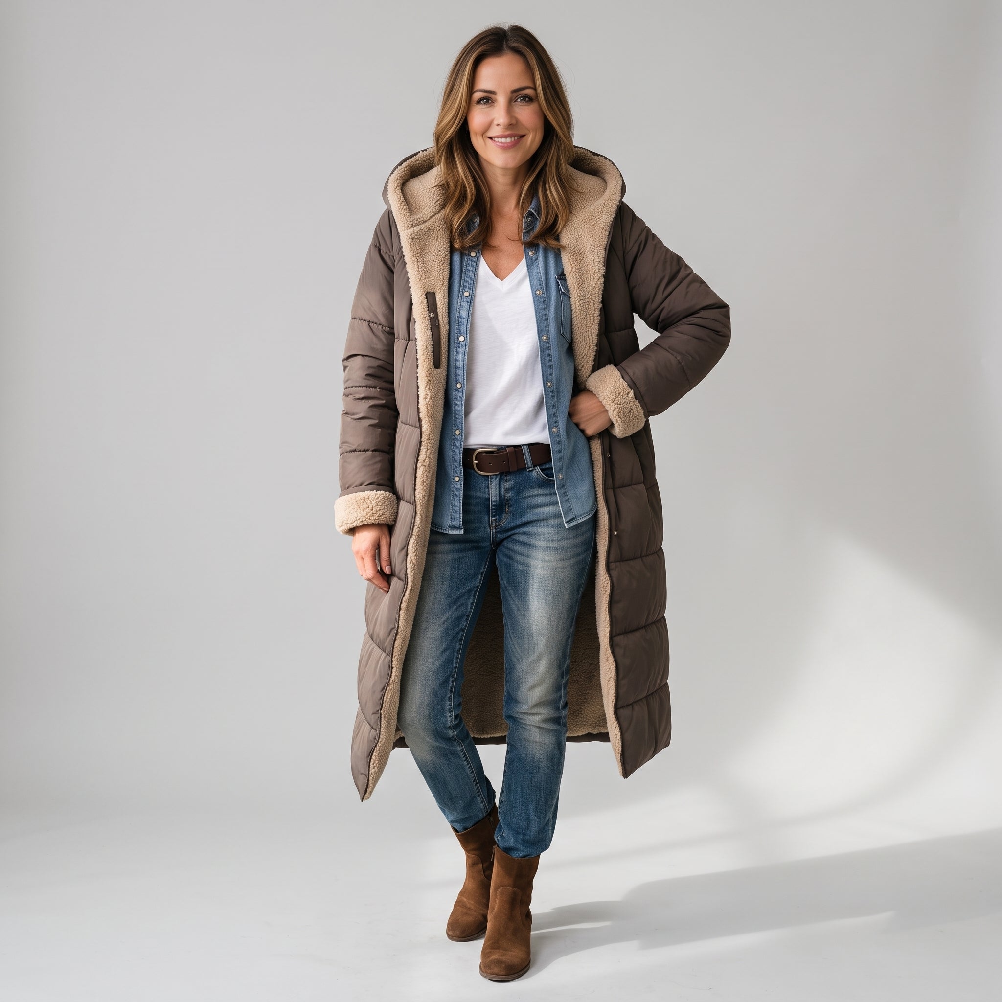 Stylish Women's Longline Puffer Coat with Quilted Detailing