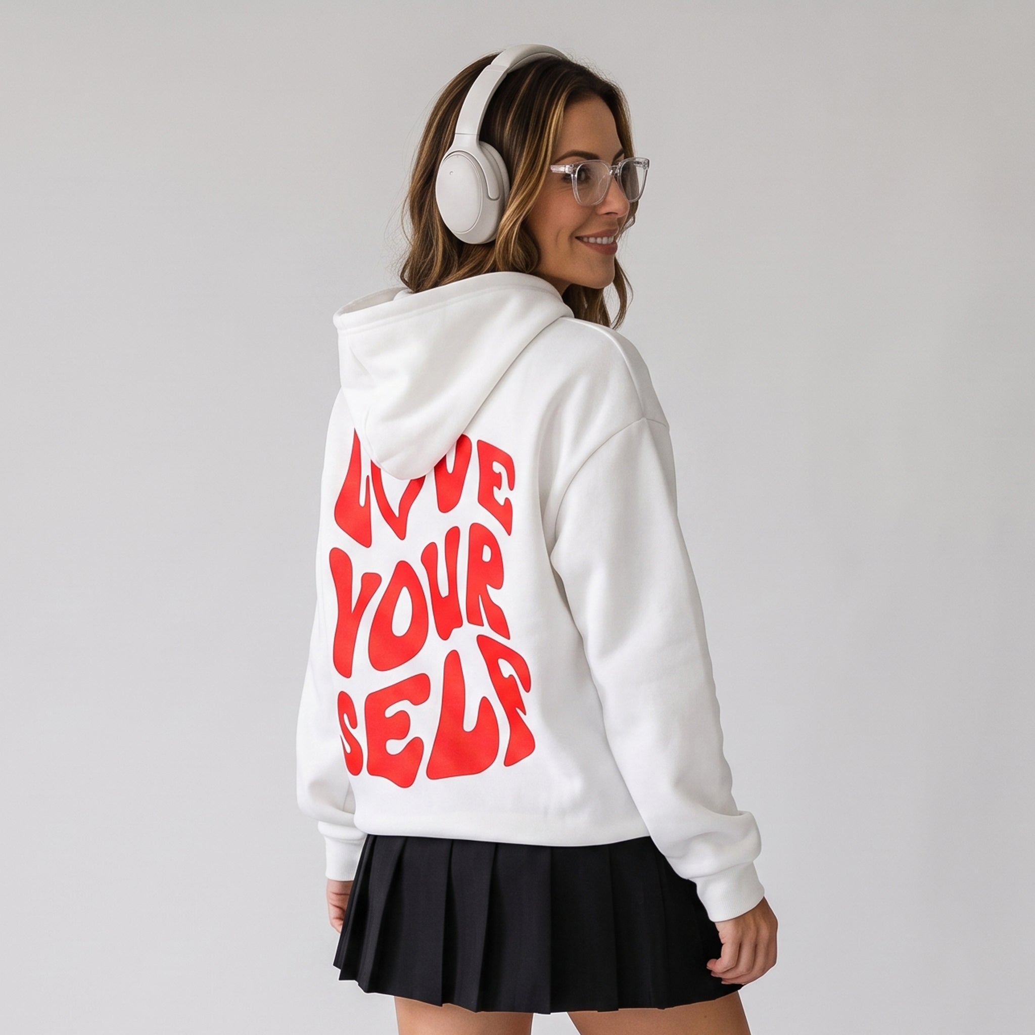 Effortless Women's Oversized Hoodie with Bold Love Yourself Back Print