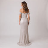 Sophisticated Maxi Dress with Sparkling Finish and Off Shoulder Detail