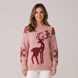 Striking Women's Christmas Jumper with Bold Reindeer Design