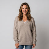 Timeless Women's V-Neck Jumper with Long Sleeves and Ribbed Trims