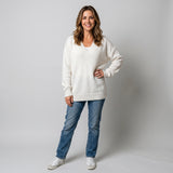 Timeless Women's V-Neck Jumper with Long Sleeves and Ribbed Trims