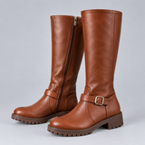 Timeless Women's Low Heel Boots with Retro Buckle Detail