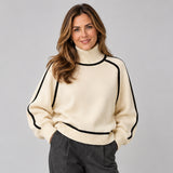 Refined Women’s Roll Neck Jumper with Contrast Trim