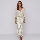 Elegant Two Piece Dress Set with Layered V Neck Jumper