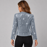 Striking Glitter Cropped Jacket with Relaxed Open Front Styling