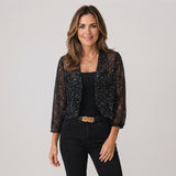 Striking Glitter Cropped Jacket with Relaxed Open Front Styling