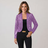Striking Glitter Cropped Jacket with Relaxed Open Front Styling