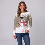 Playful Women's Christmas Jumper Featuring a Festive Snowman Print