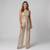Sophisticated Sequin Jumpsuit with Sleeveless Cut and Tie Waist