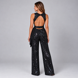 Sophisticated Sequin Jumpsuit with Sleeveless Cut and Tie Waist