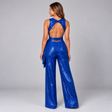 Sophisticated Sequin Jumpsuit with Sleeveless Cut and Tie Waist