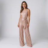 Sophisticated Sequin Jumpsuit with Sleeveless Cut and Tie Waist