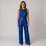 Sophisticated Sequin Jumpsuit with Sleeveless Cut and Tie Waist