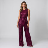 Sophisticated Sequin Jumpsuit with Sleeveless Cut and Tie Waist