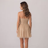 Striking Mini Dress with Strapless Neckline and Sparkling Flared Skirt