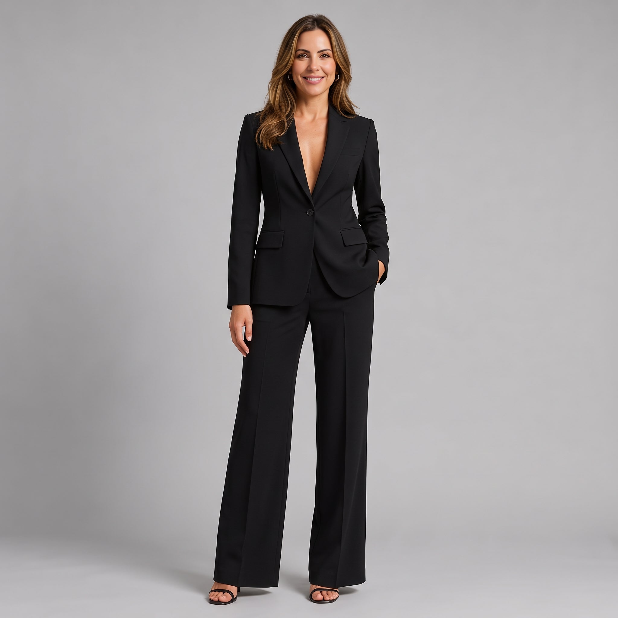 Refined Two Piece Blazer Set with Elegant Wide Leg Trousers