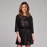 Elegant Sequin Mini Dress with Round Neckline and Loose Fit